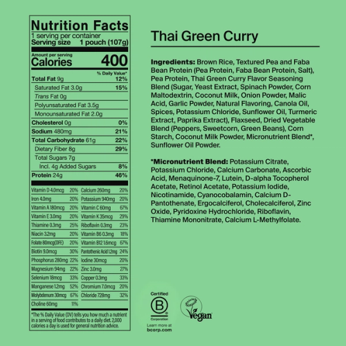 Back of a Huel Hot & Savoury meal pack with nutritional information
