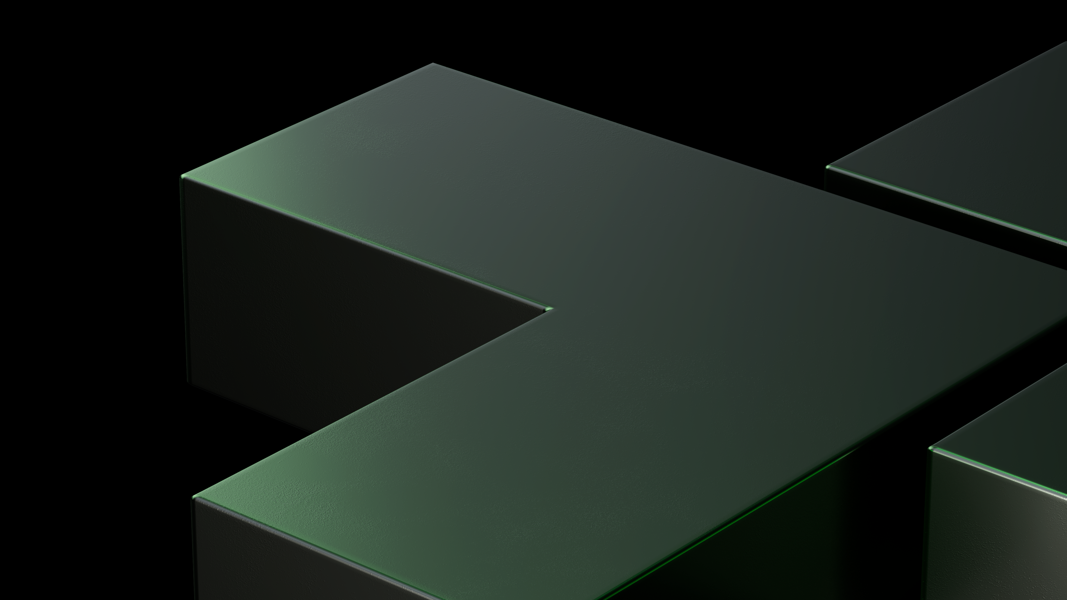 暗い背景に、Huel+ロイヤルティプログラムのプレミアムな特典と限定性を象徴する、3Dレンダリングされたミニマルな黒い十字とキューブのデザイン。