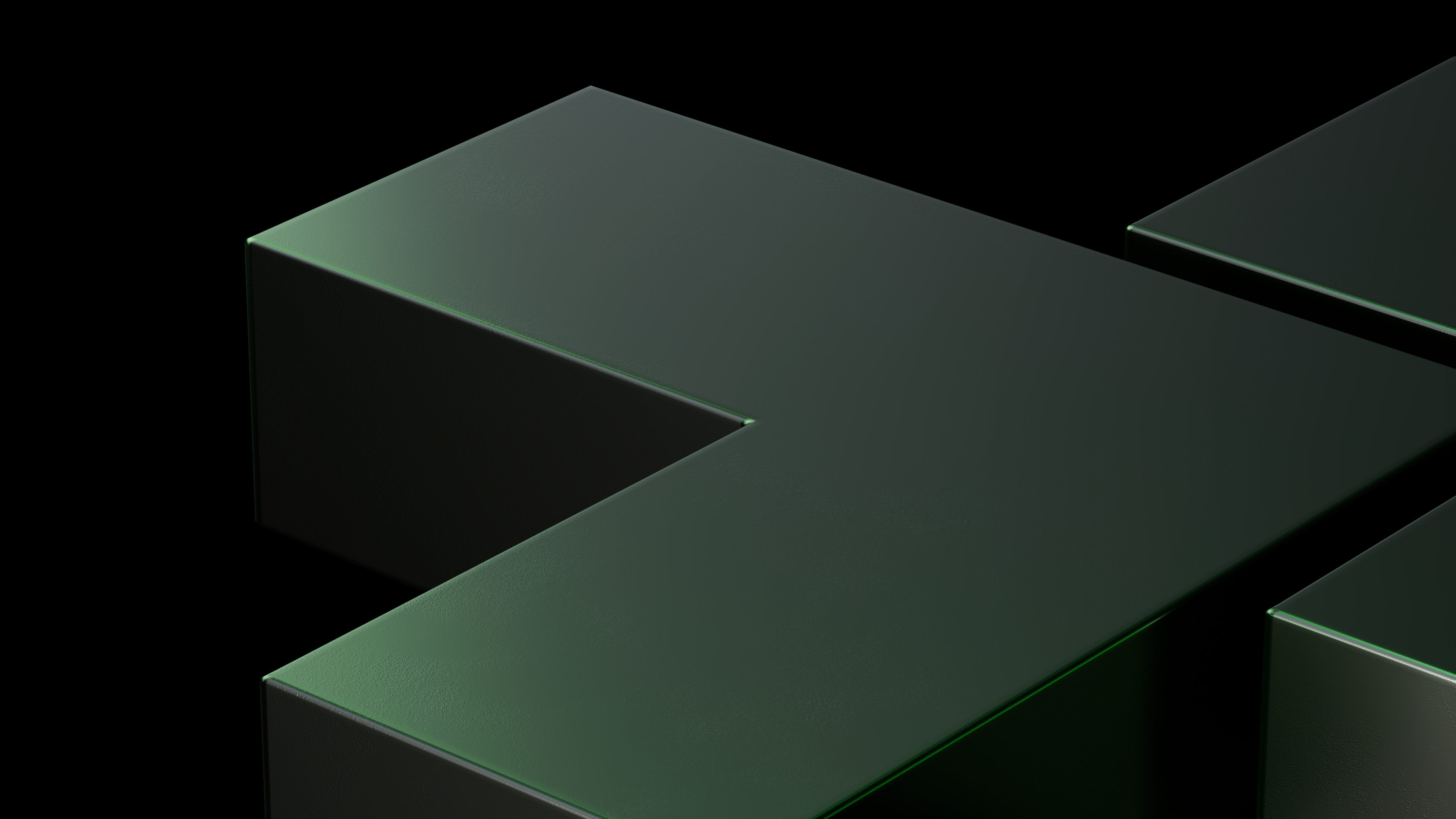 暗い背景に、Huel+ロイヤルティプログラムのプレミアムな特典と限定性を象徴する、3Dレンダリングされたミニマルな黒い十字とキューブのデザイン。