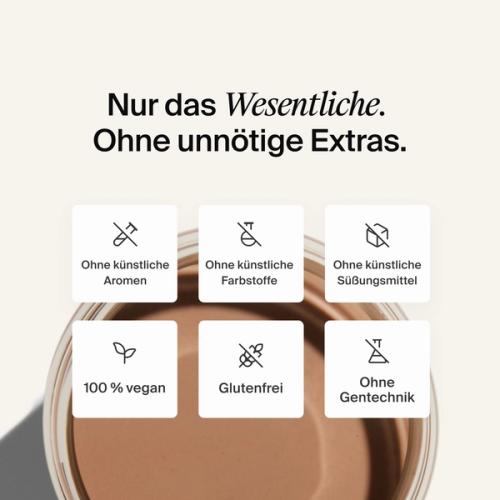 Draufsicht eines Glases Huel Ready-to-drink auf farbneutralem Hintergrund