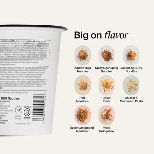Close up view of Hot & Savoury pot's label with the wording accompanied by 7 flavour icons