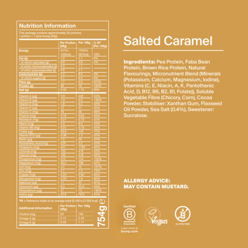 the back of a Huel complete protein powder bag containing nutritional information