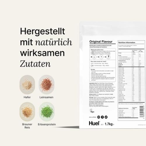Back of pack nutritional information for Huel Powder