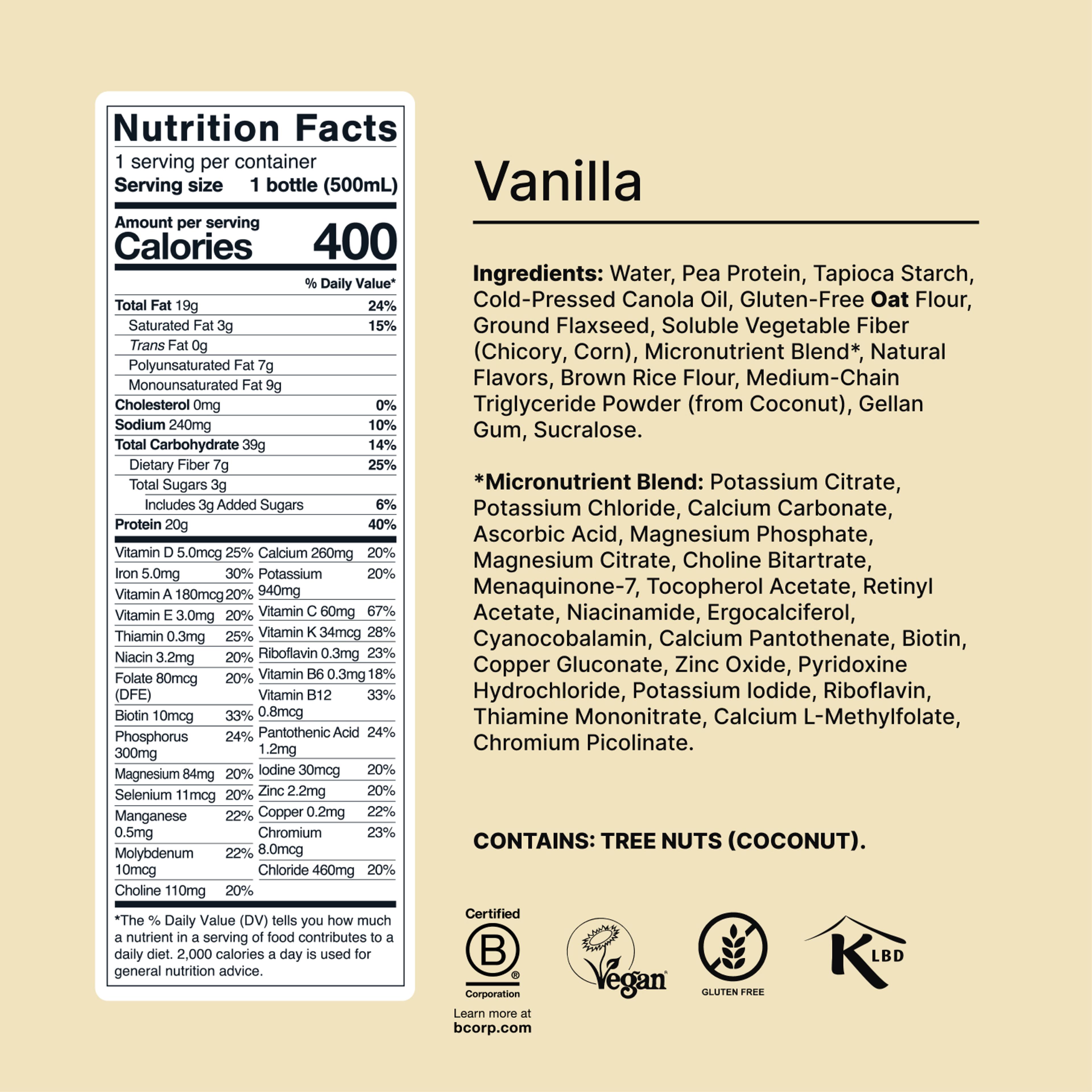 Back of pack nutritional information for Huel Ready-to-drink