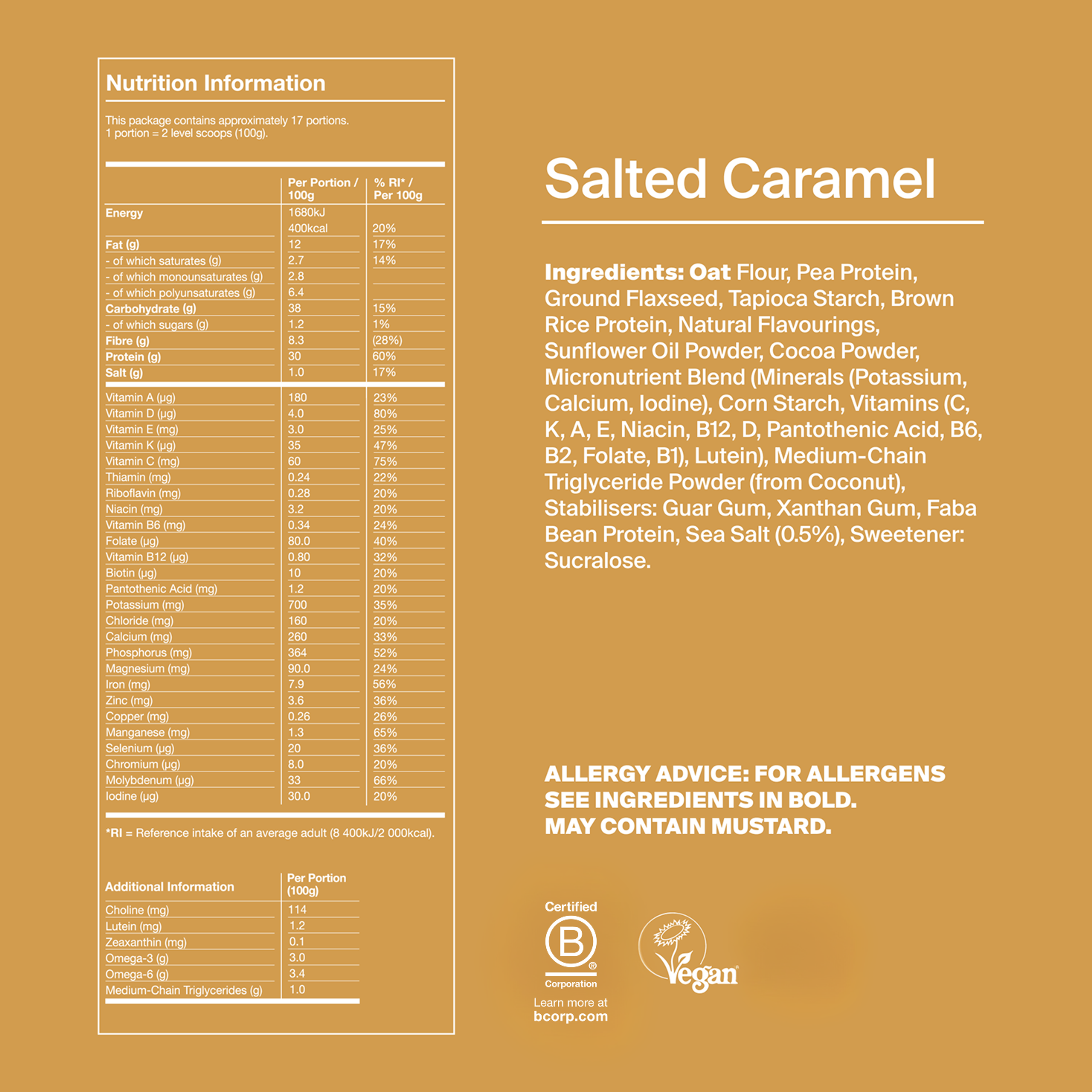 Back of pack nutritional information for Huel Powder