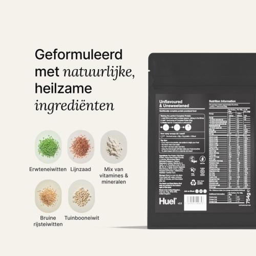 the back of a Huel complete protein powder bag containing nutritional information