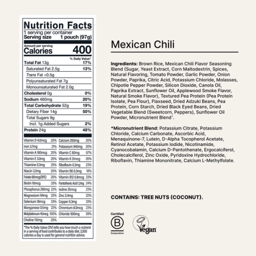 Back of a Huel Hot & Savoury meal pack with nutritional information