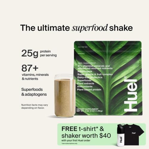 A picture of Superblend bag with nutrition callouts