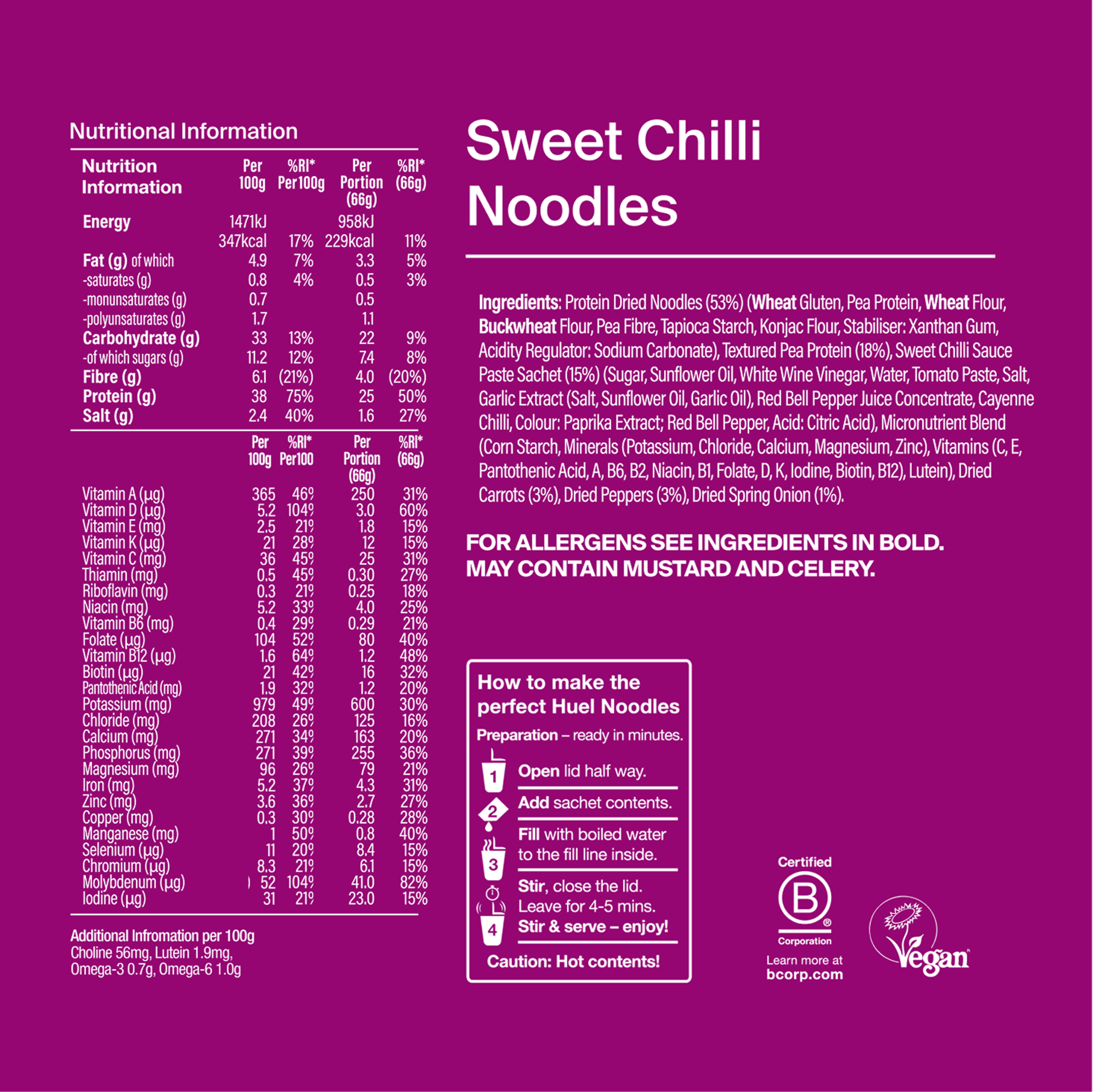 Back of a Huel Lite Ramen with nutritional information
