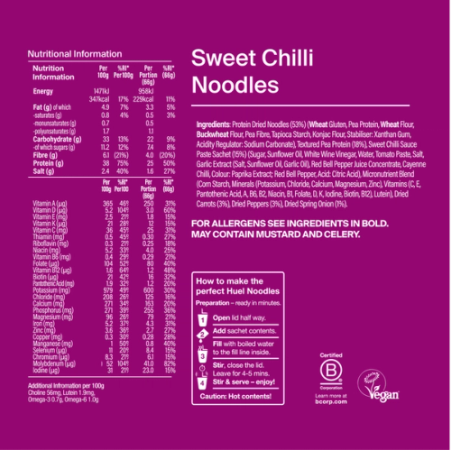Back of a Huel Lite Ramen with nutritional information
