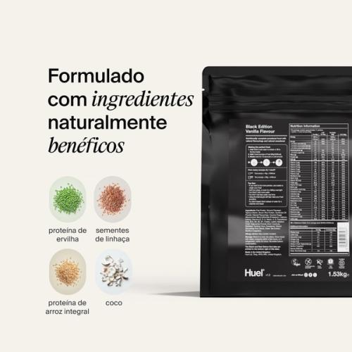 Ingredientes no verso da embalagem de Huel Black Edition Pó
