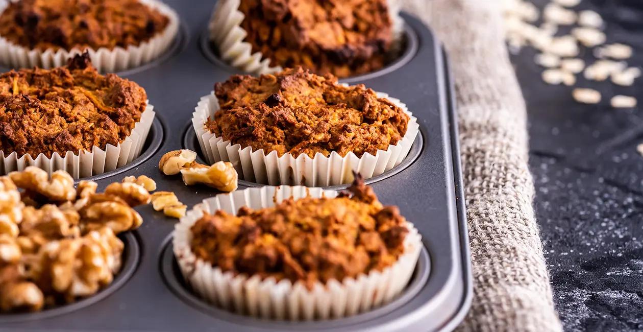 Huel protein oat cakes in a muffin baking tray