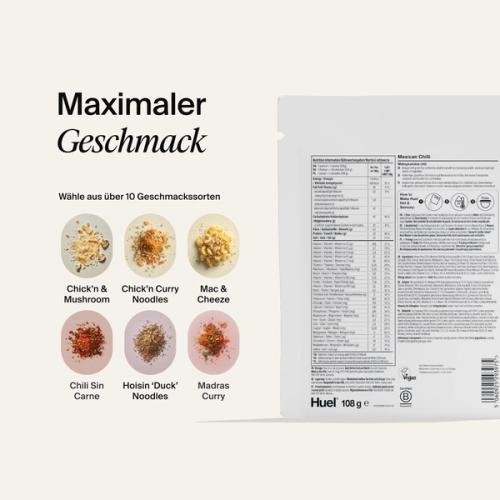 Back of a Huel Hot & Savoury meal pack with nutritional information