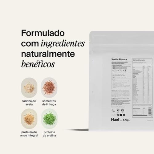 Informação nutricional no verso da embalagem de Huel Powder
