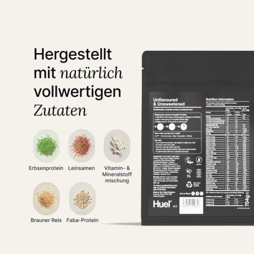 the back of a Huel complete protein powder bag containing nutritional information