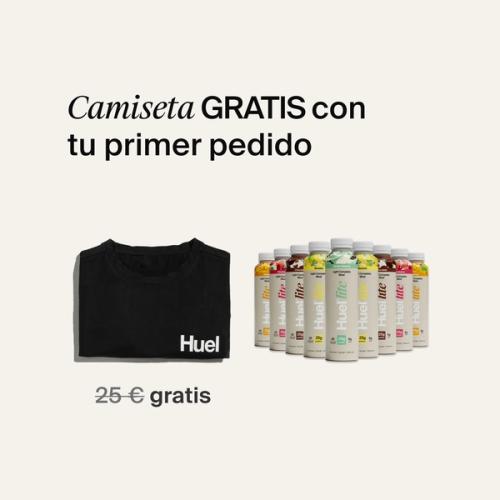 Camiseta y botellas Ready-To-Drink que indican la camiseta gratis para nuevos clientes que se suscriban