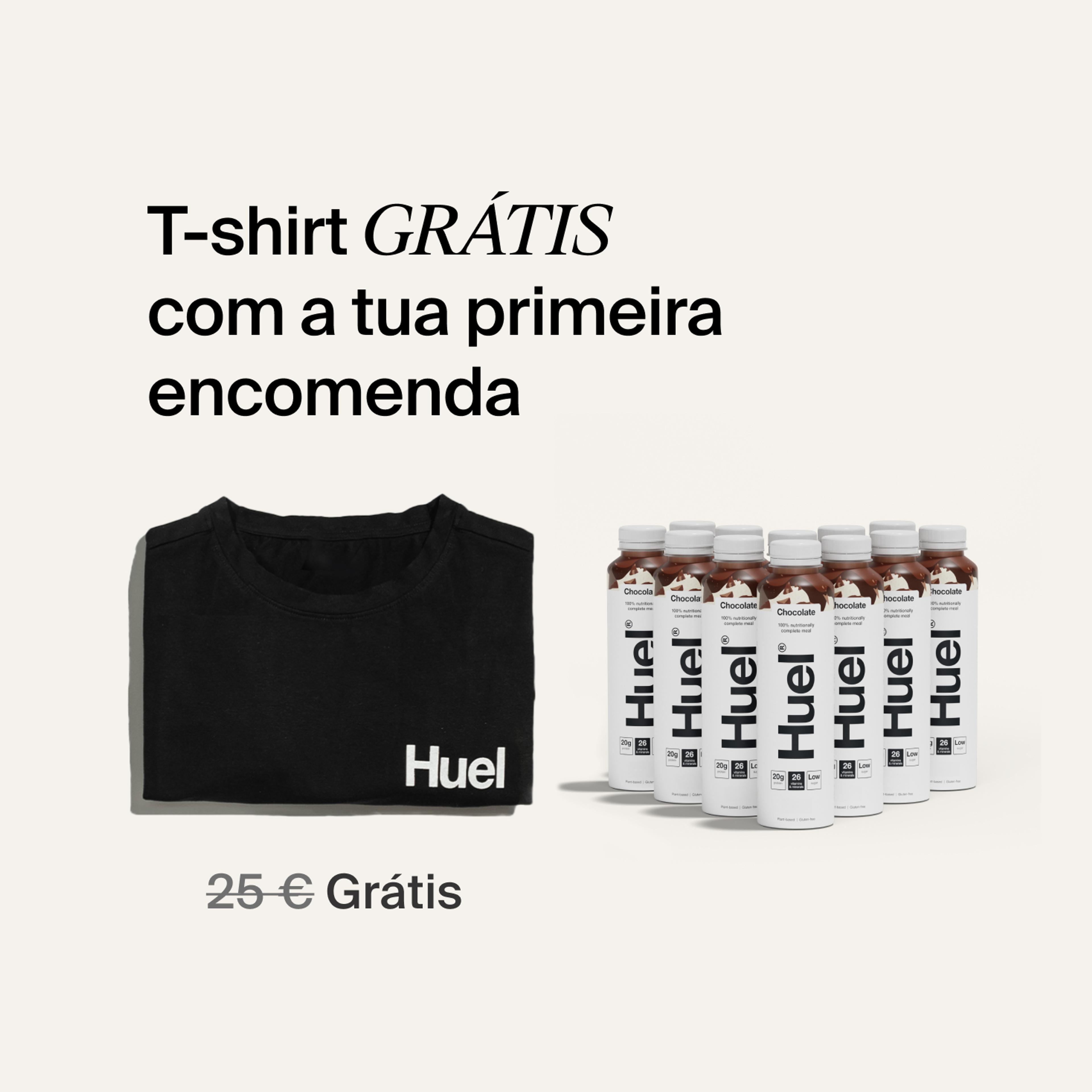 An image of the contents of the Huel Ready-to-drink Welcome Pack including a black Huel t-shirt