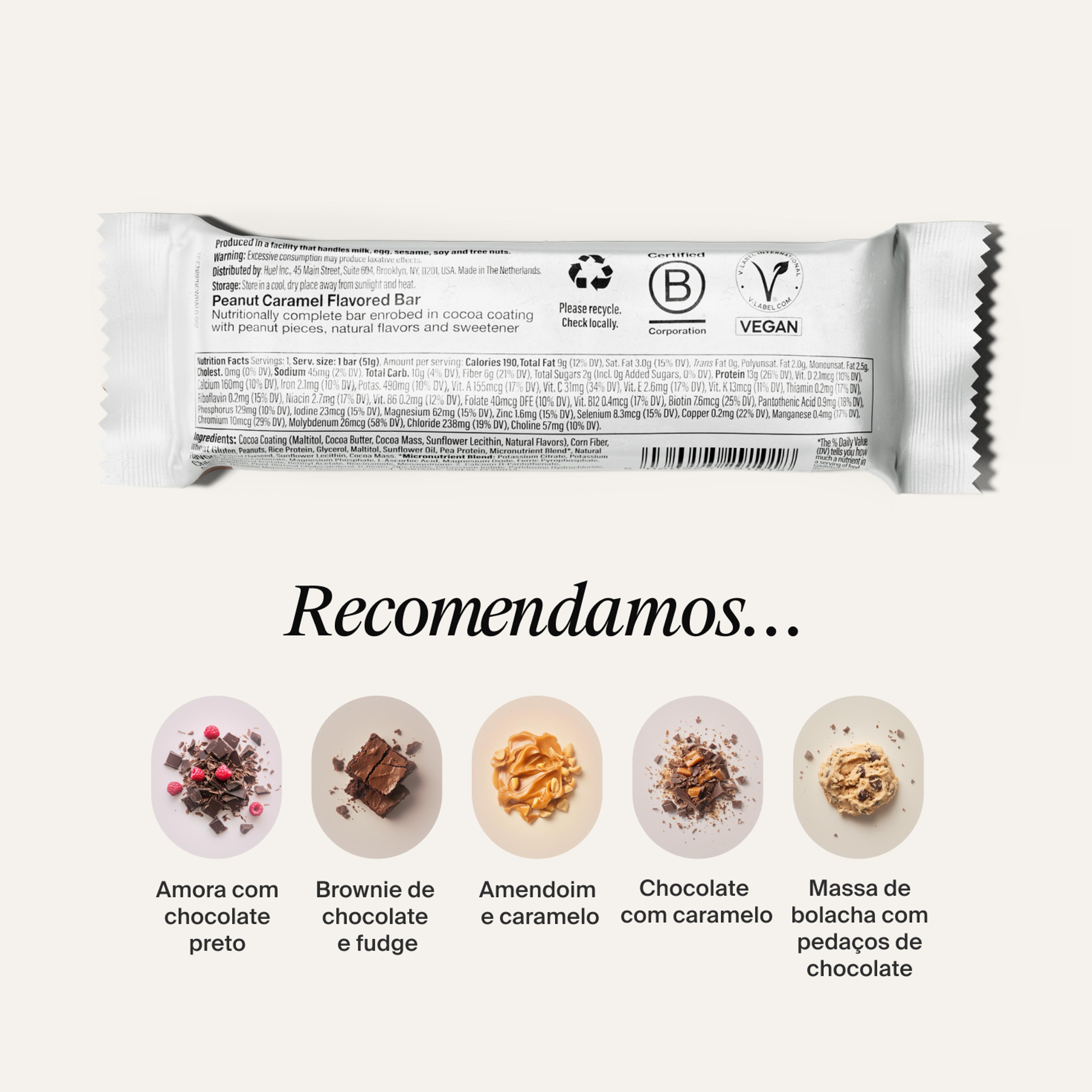 The back-of-pack label of a Huel Complete Nutrition Bar accompanied by images of ingredients