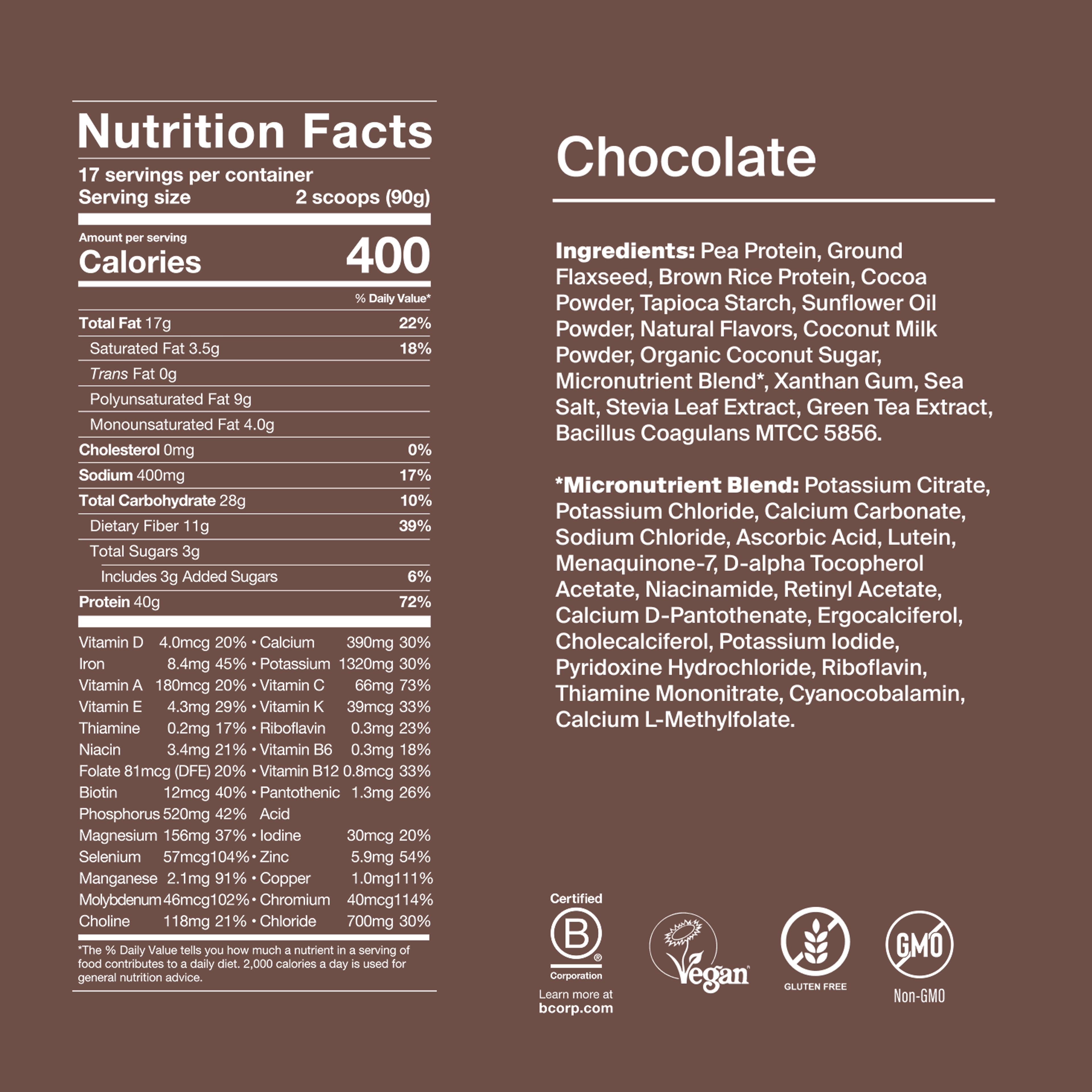 Black Edition Powder back-of-pack with ingredients - Chocolate flavour