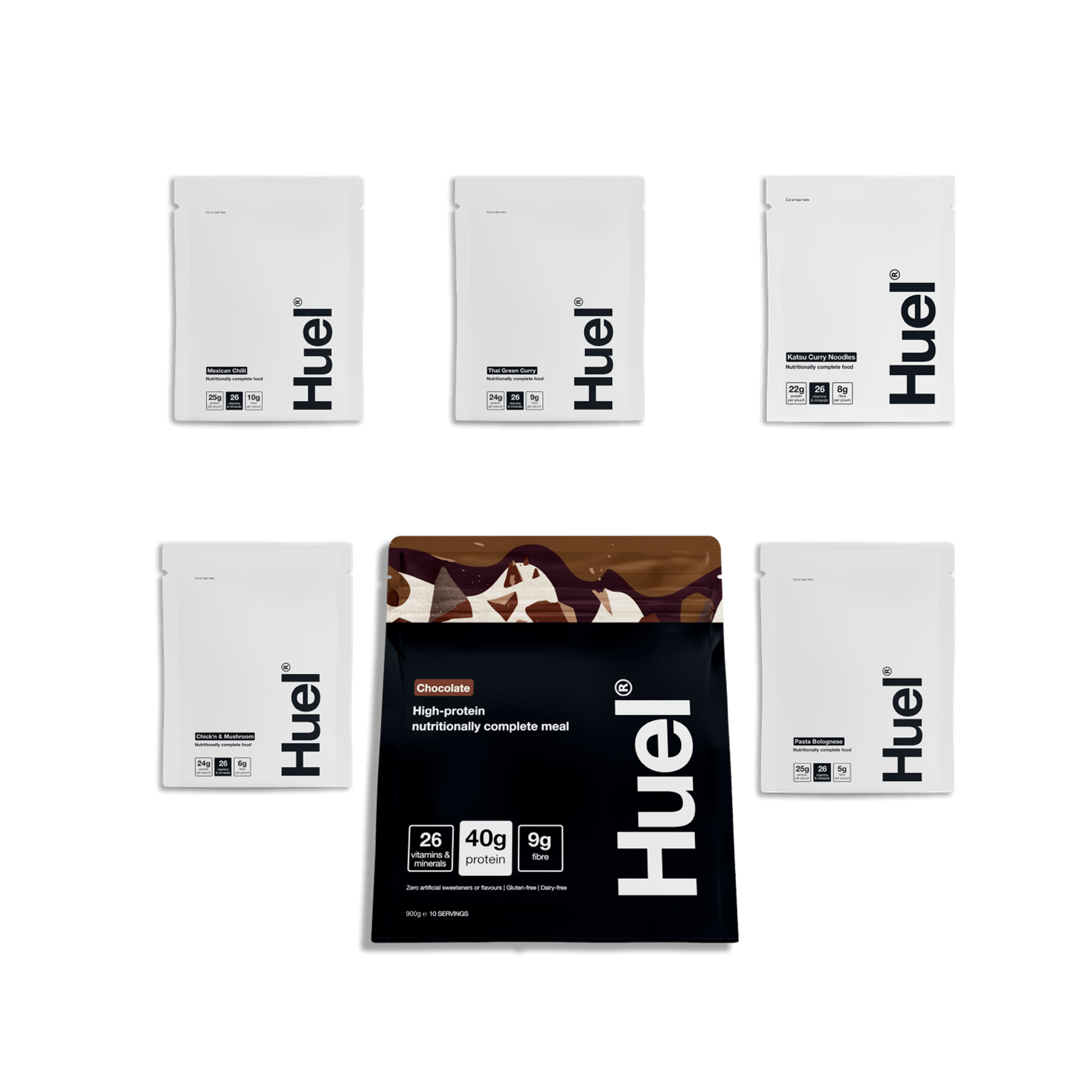 Group shot of Huel products perfect for breakfast and lunch