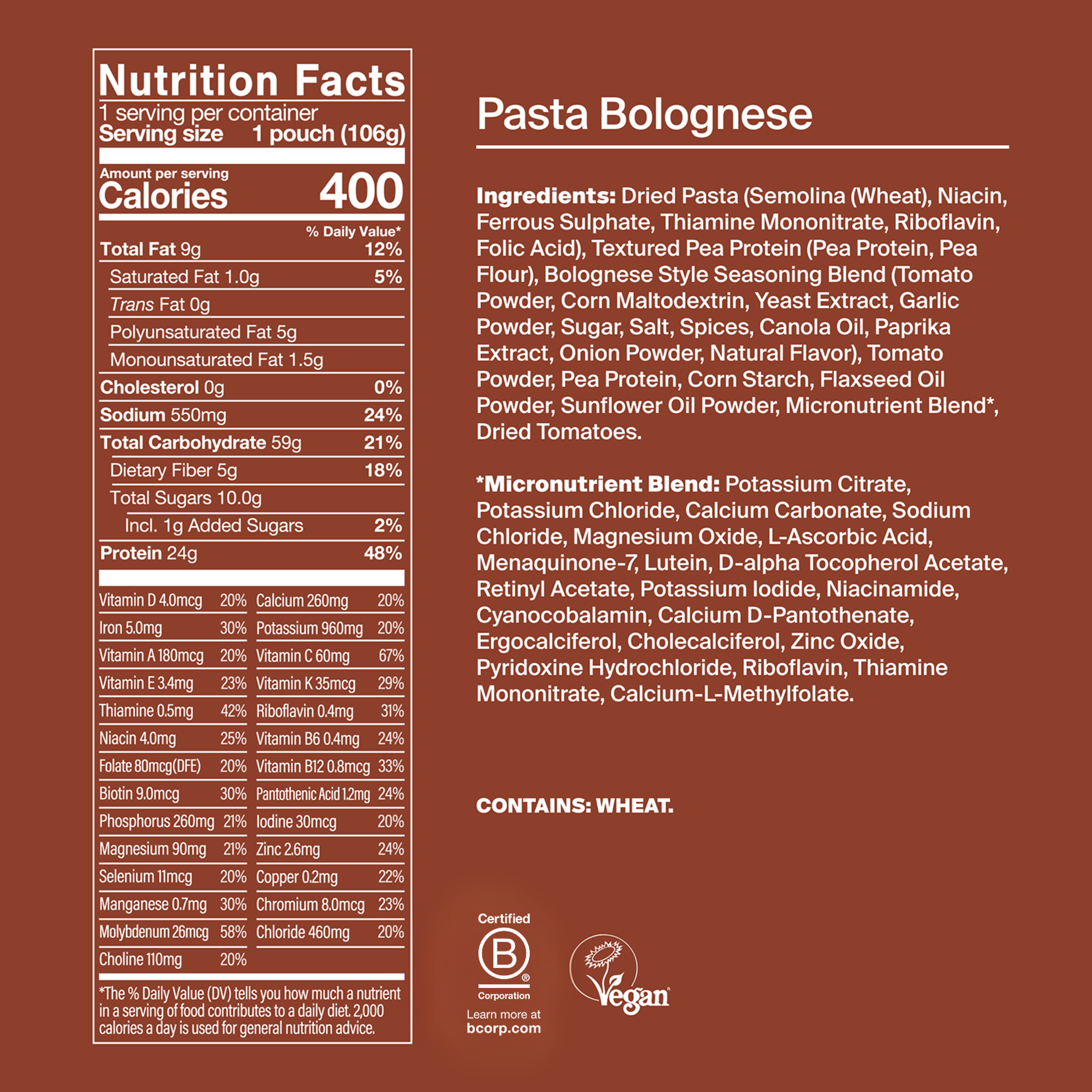 Back of a Huel Hot & Savoury meal pack with nutritional information