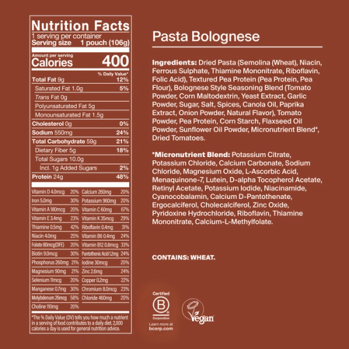 Back of a Huel Hot & Savoury meal pack with nutritional information