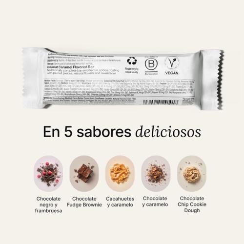 The back-of-pack label of a Huel Complete Nutrition Bar accompanied by images of ingredients