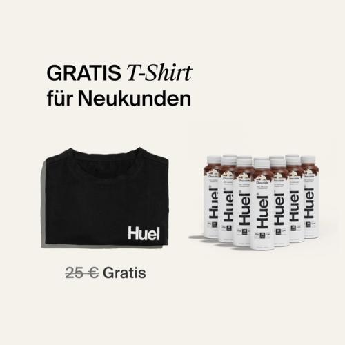 An image of the contents of the Huel Ready-to-drink Welcome Pack including a black Huel t-shirt