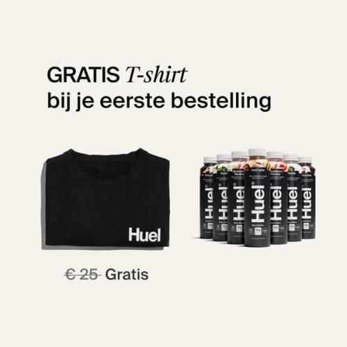 A selection of Huel Black Edition Ready-to-drink protein drinks next to a folded Black Huel t-shirt