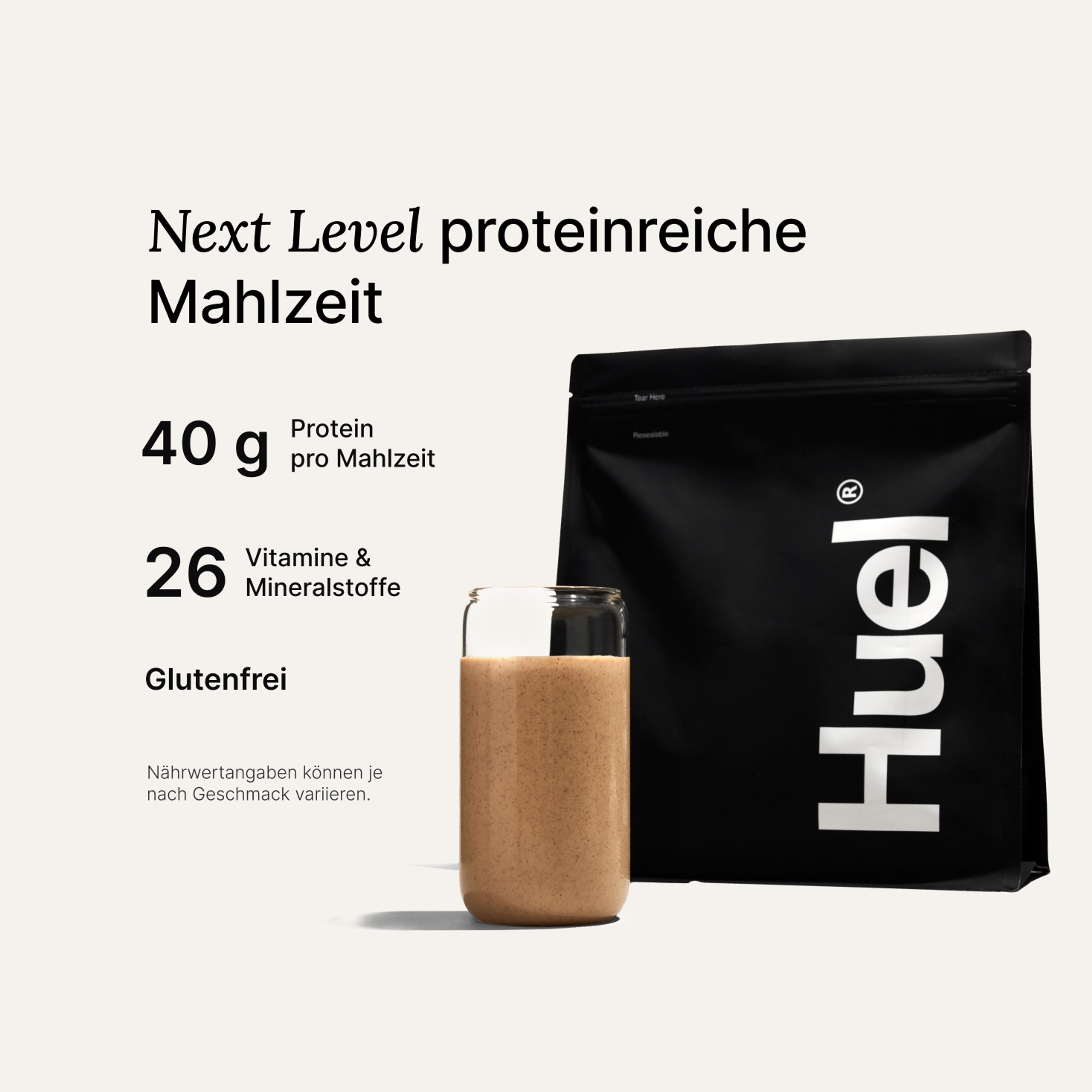 Beutel Black Edition Pulver mit „Ausgewogene Mahlzeit“-Callouts