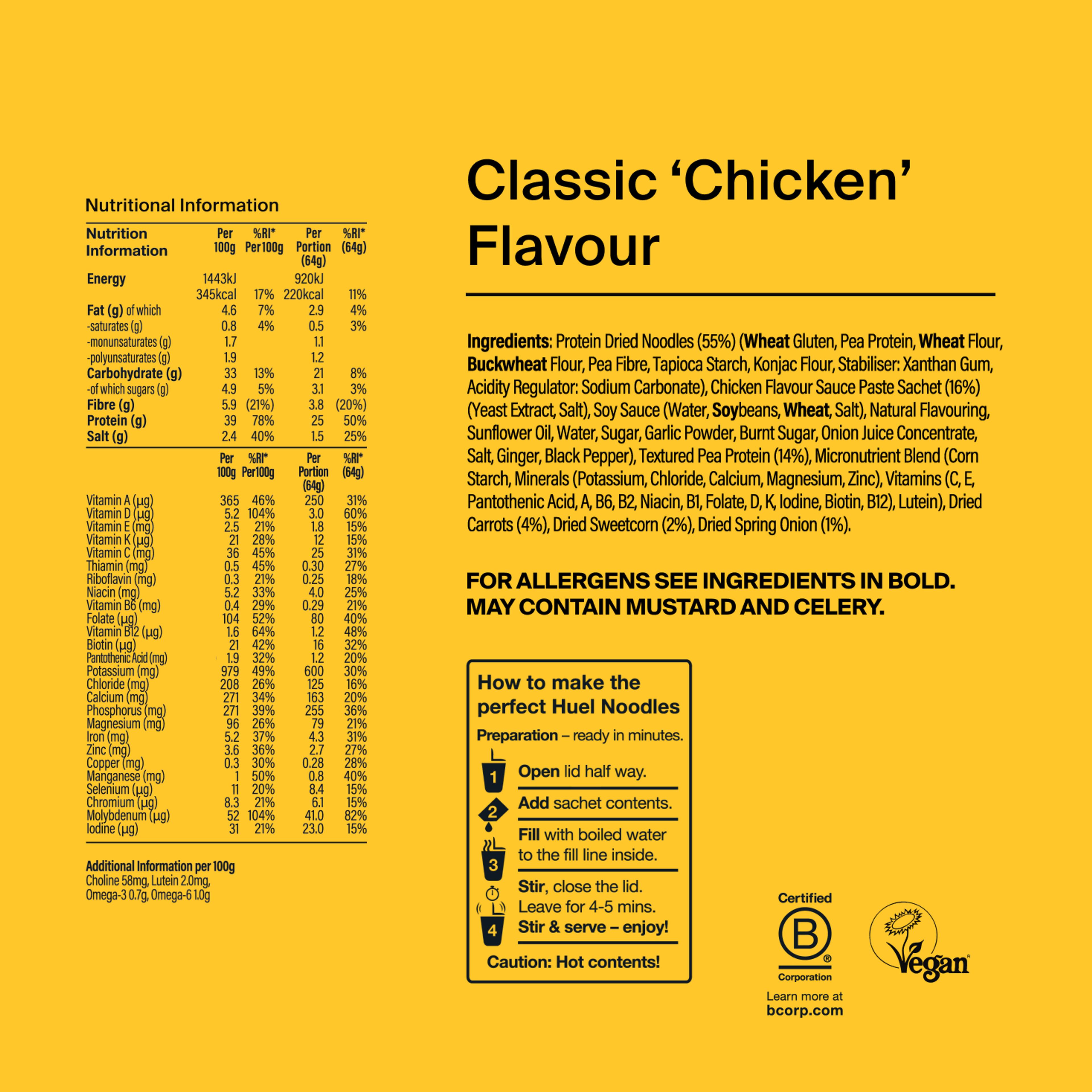 Back of a Huel Lite Ramen with nutritional information