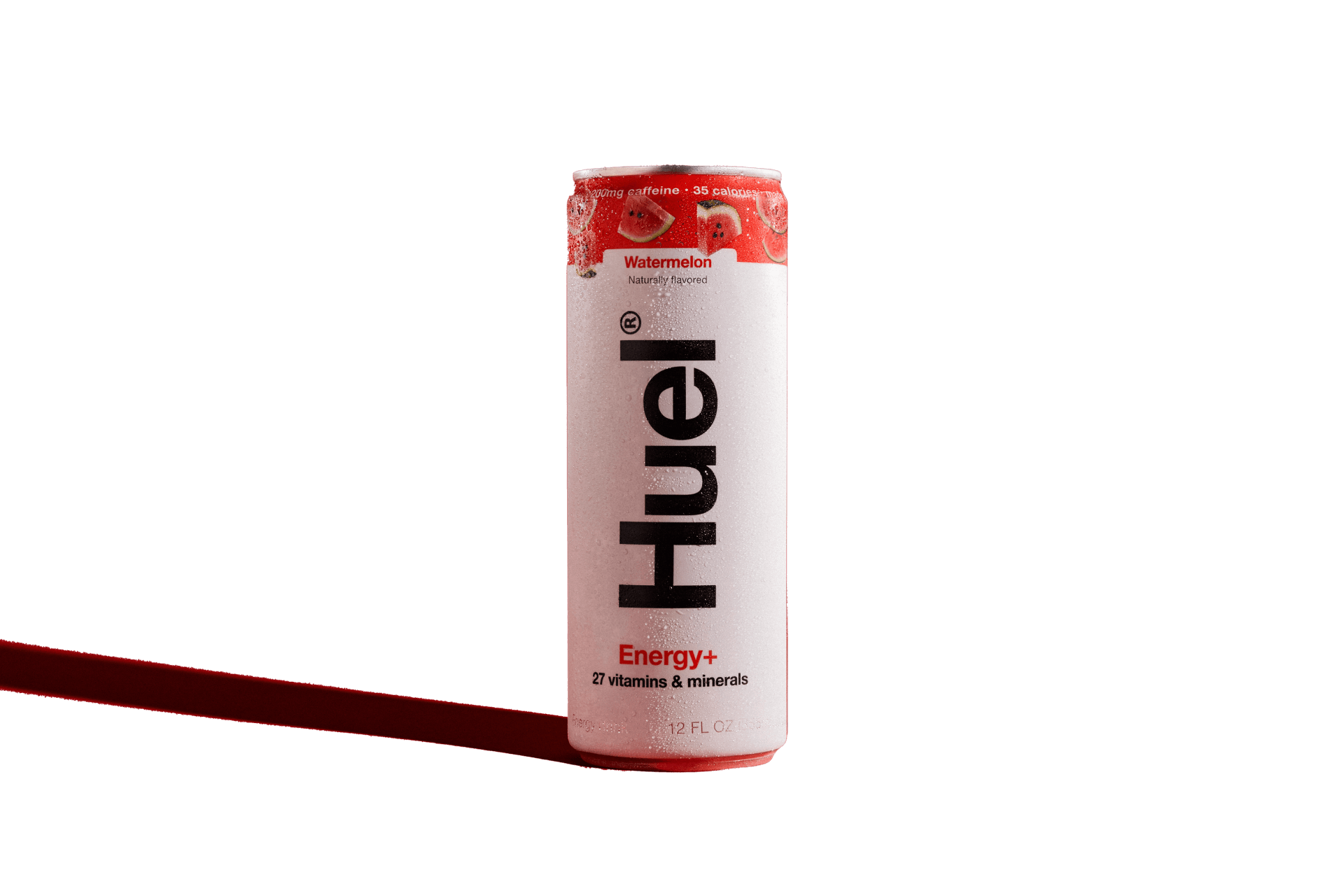A can of Huel Energy+ on a pink background