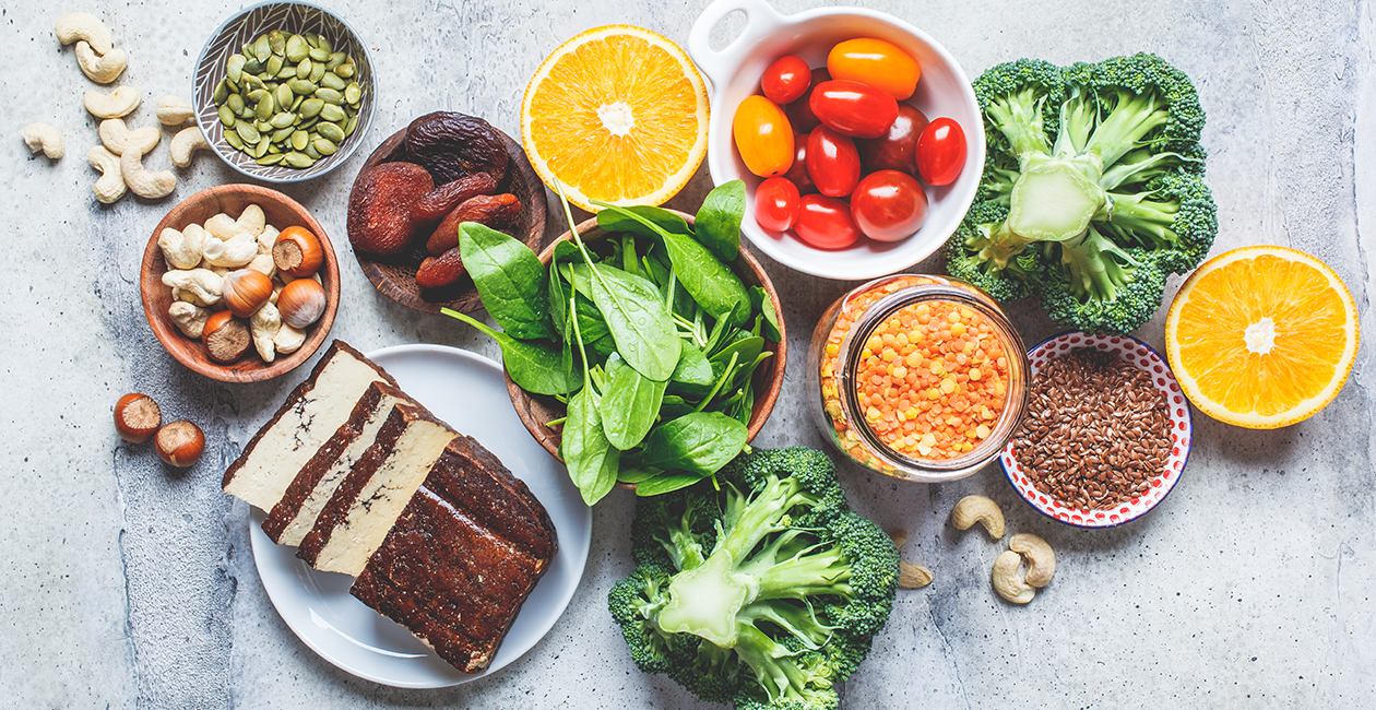 vibrant mix of fruit, veg, legumes, nuts, and more