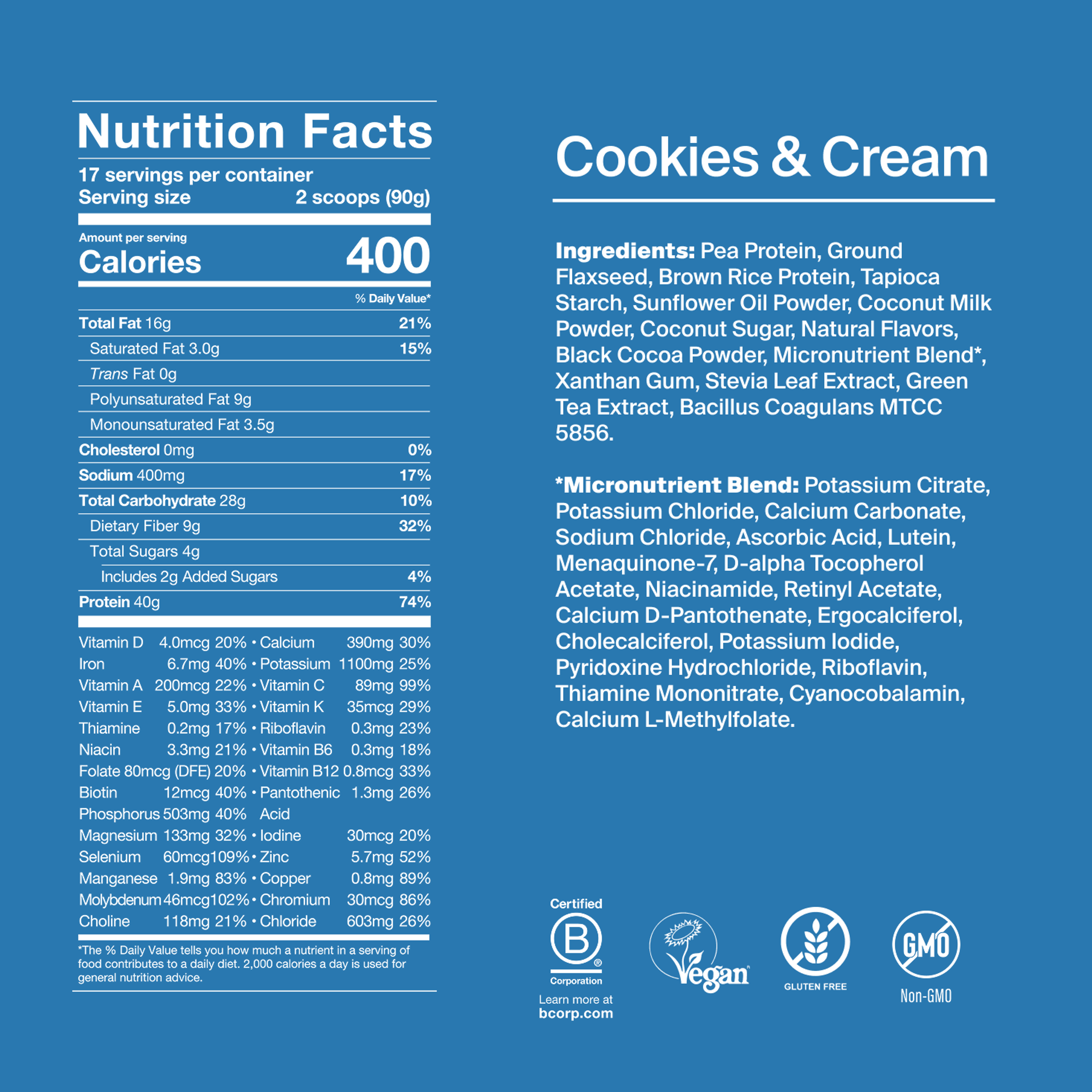 Black Edition Powder back-of-pack with ingredients - Cookies & Cream flavour