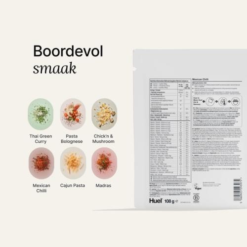 Back of a Huel Hot & Savoury meal pack with nutritional information