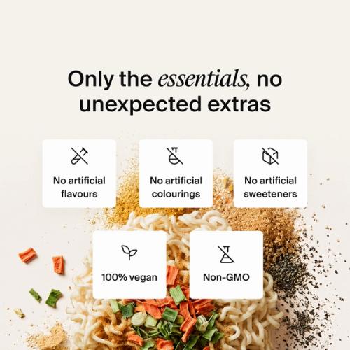 Dried vegetables, herbs and noodles mixed on a neutral colour background