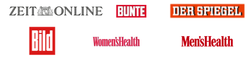 Logos of German magazines where Huel has featured in