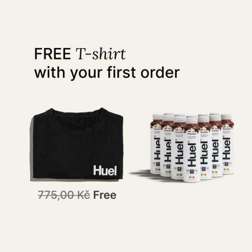 An image of the contents of the Huel Ready-to-drink Welcome Pack including a black Huel t-shirt
