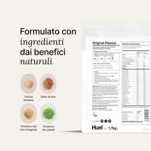 Back of pack nutritional information for Huel Powder