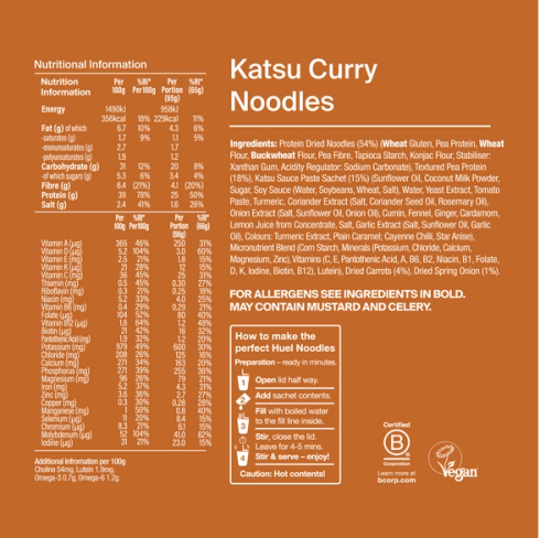 Back of a Huel Lite Ramen with nutritional information