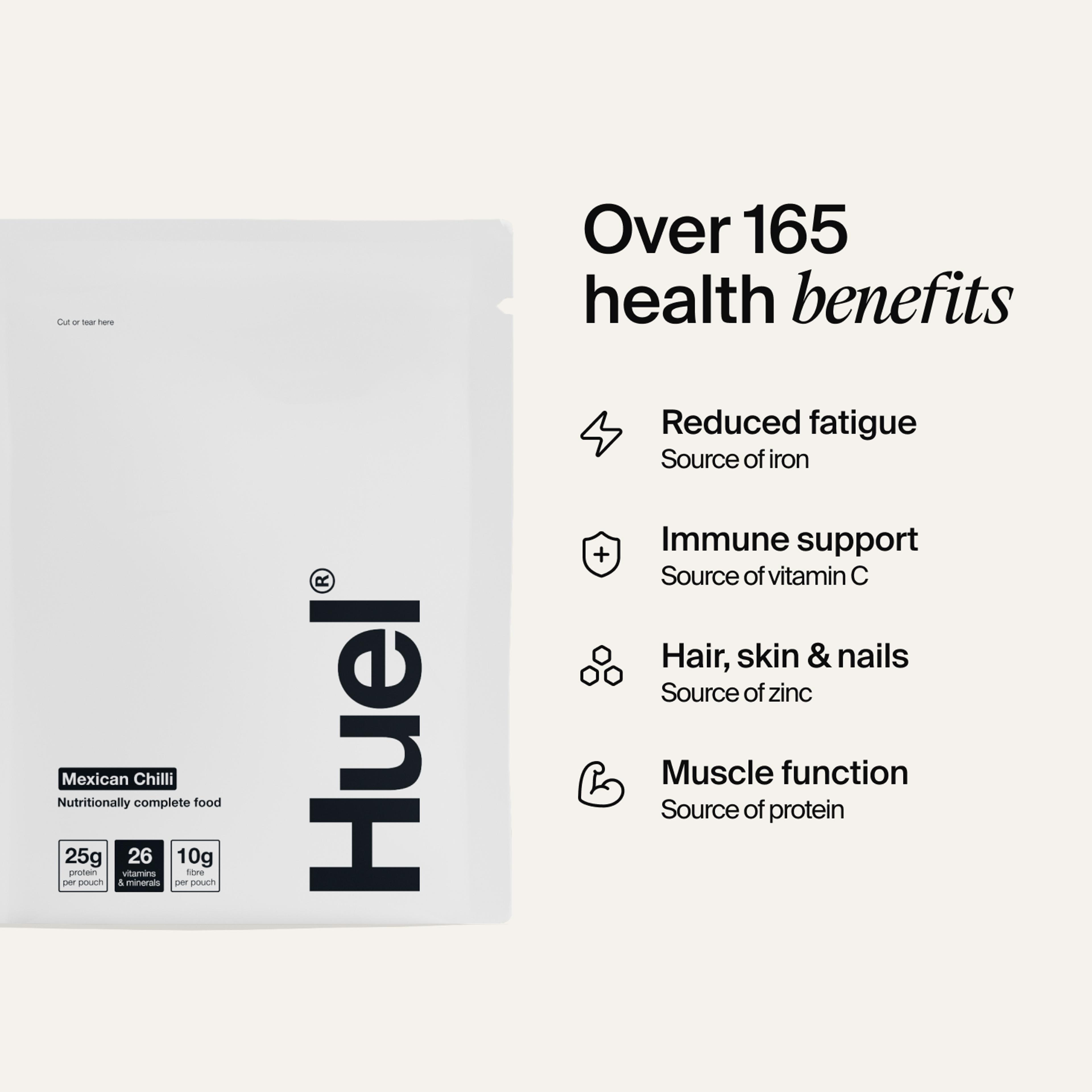 A sachet of Huel Hot & Savoury on a neutral colour background