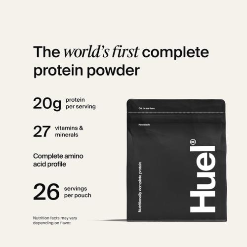 A bag of Huel Complete Protein meal powder 