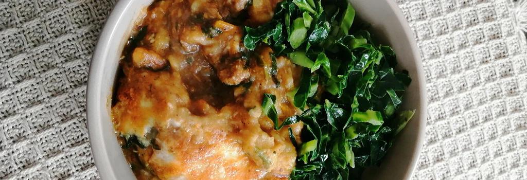 Vegan cottage pie in a bowl