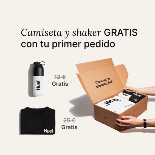 Unboxing a Huel starter kit containing a black Huel t-shirt and a Huel shaker
