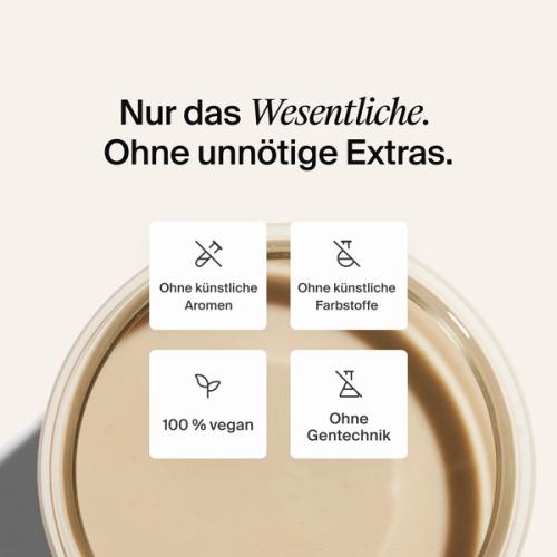 Top-down shot of Huel shake in a glass accompanied by USP callouts