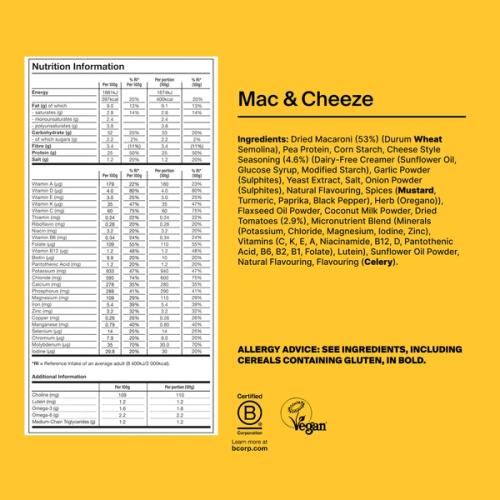 Back of a Huel Hot & Savoury meal pack with nutritional information