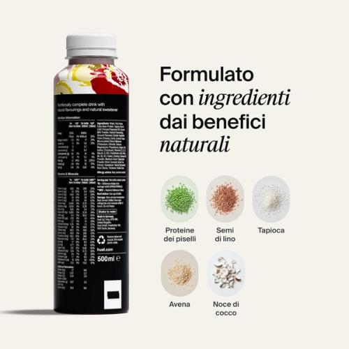 Bottle of Black Edition RTD with back-of-pack nutrition included, and natural ingredient images