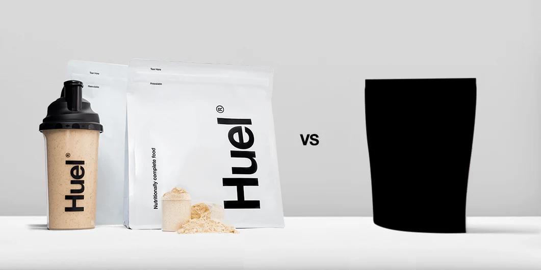 Huel original powder pouch vs blacked out competitor product