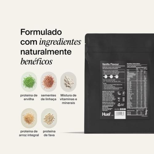 the back of a Huel complete protein powder bag containing nutritional information