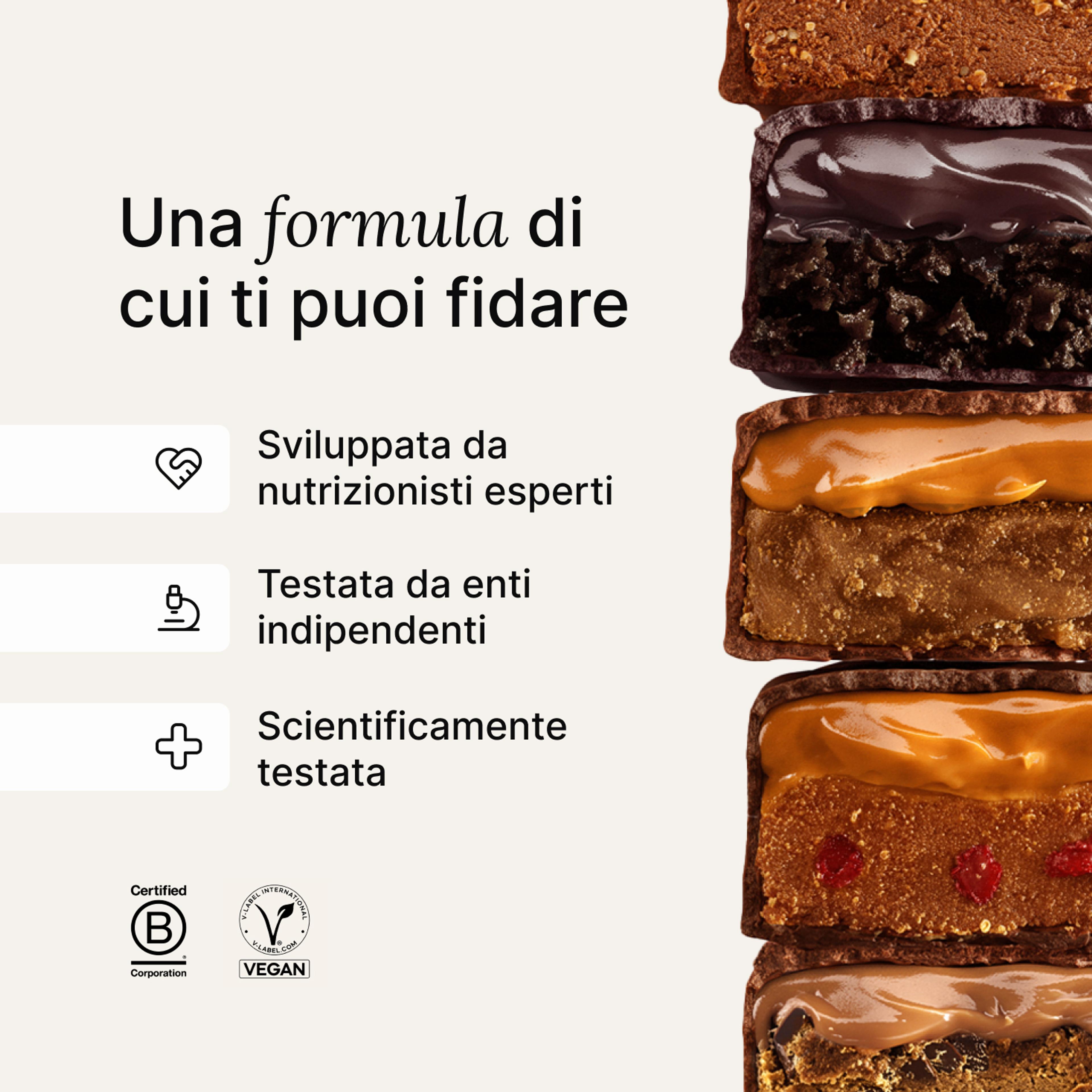 A stack of Huel caramel and peanut bars next to scientific claims about Huel products